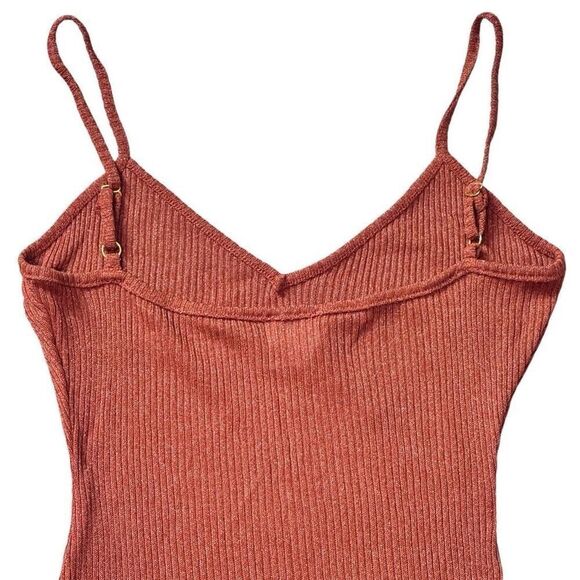 Superdown Adrianna Sheer Mini Dress Women’s XXS Rust Metallic Ribbed Knit - Picture 9 of 12